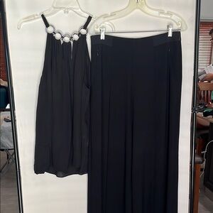 Elie Tahari Black Halter Top with Silver Ring Accents